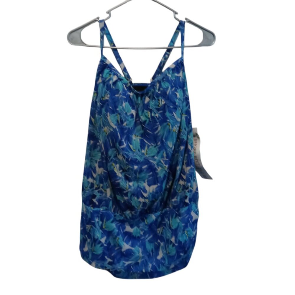 A SHORE FIT Women's Tankini Swim Top Tummy Solutions Blue Floral Size 18W